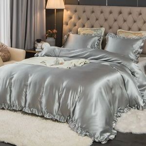 Satin Ruffle Duvet Cover Set WITHOUT FILLER for QUEEN BED